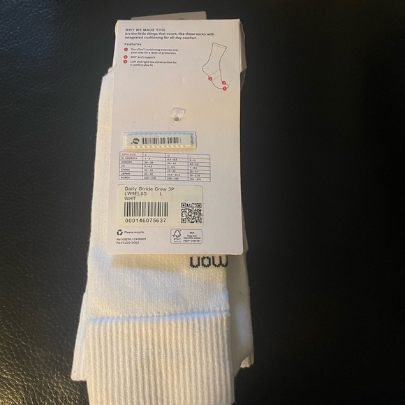 Lululemon New socks Daily Essentials Daily Stride white crew length - Picture 3 of 3